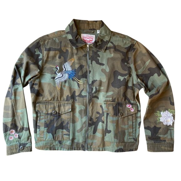 Levi’s Caroline Camo Embroidered Jacket Hippie Military Utility Y2K Grunge Sz L - Picture 1 of 16